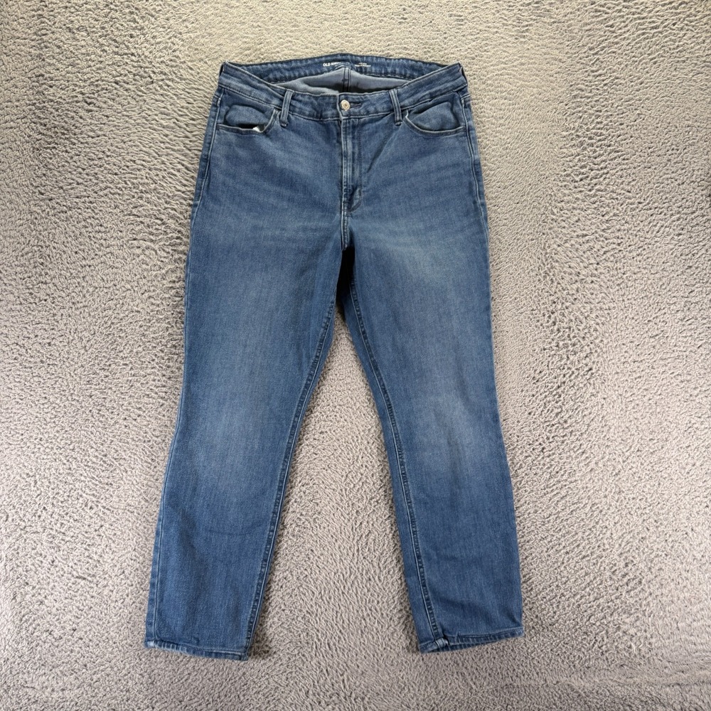 Old Navy Wow Jeans Womens 14 Blue Cotton Denim Straight Faded Workwear Stretch